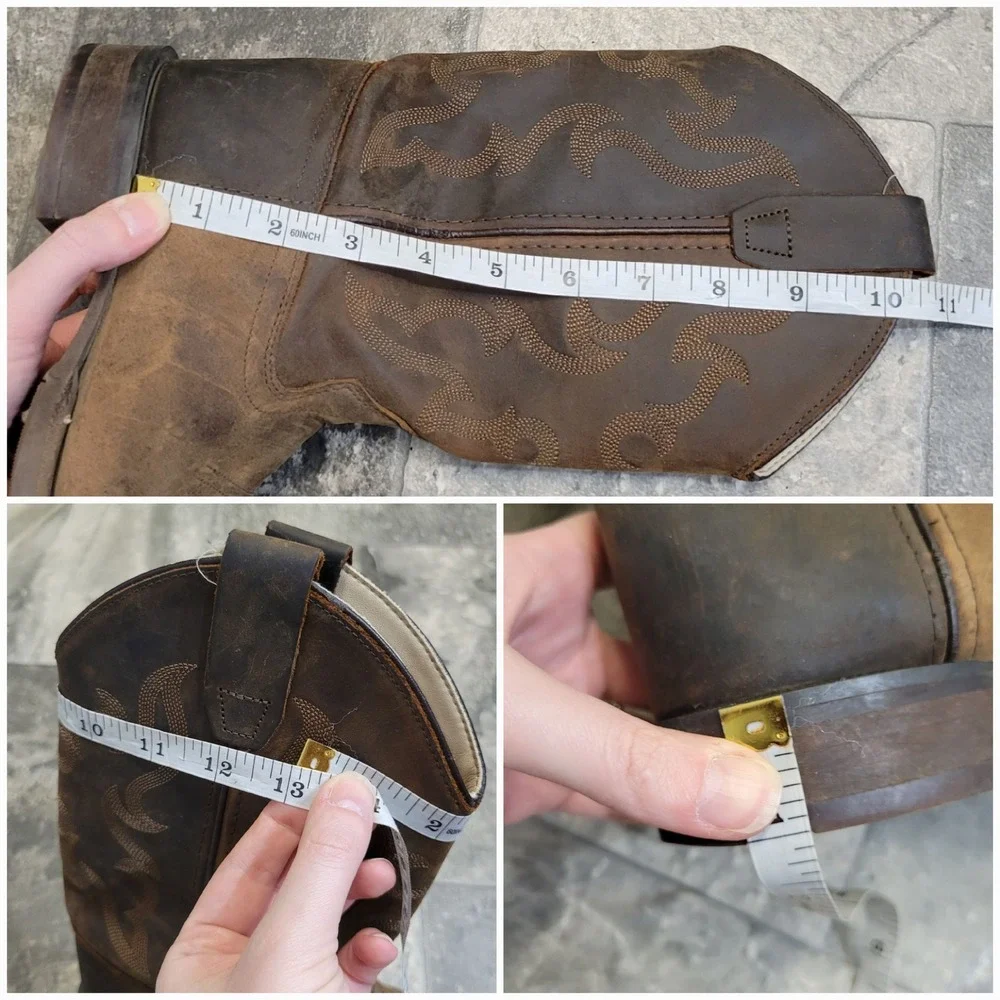 Western Cowboy Boots Brown Oiled Leather Distressed‎ Square Toe Kids 4D